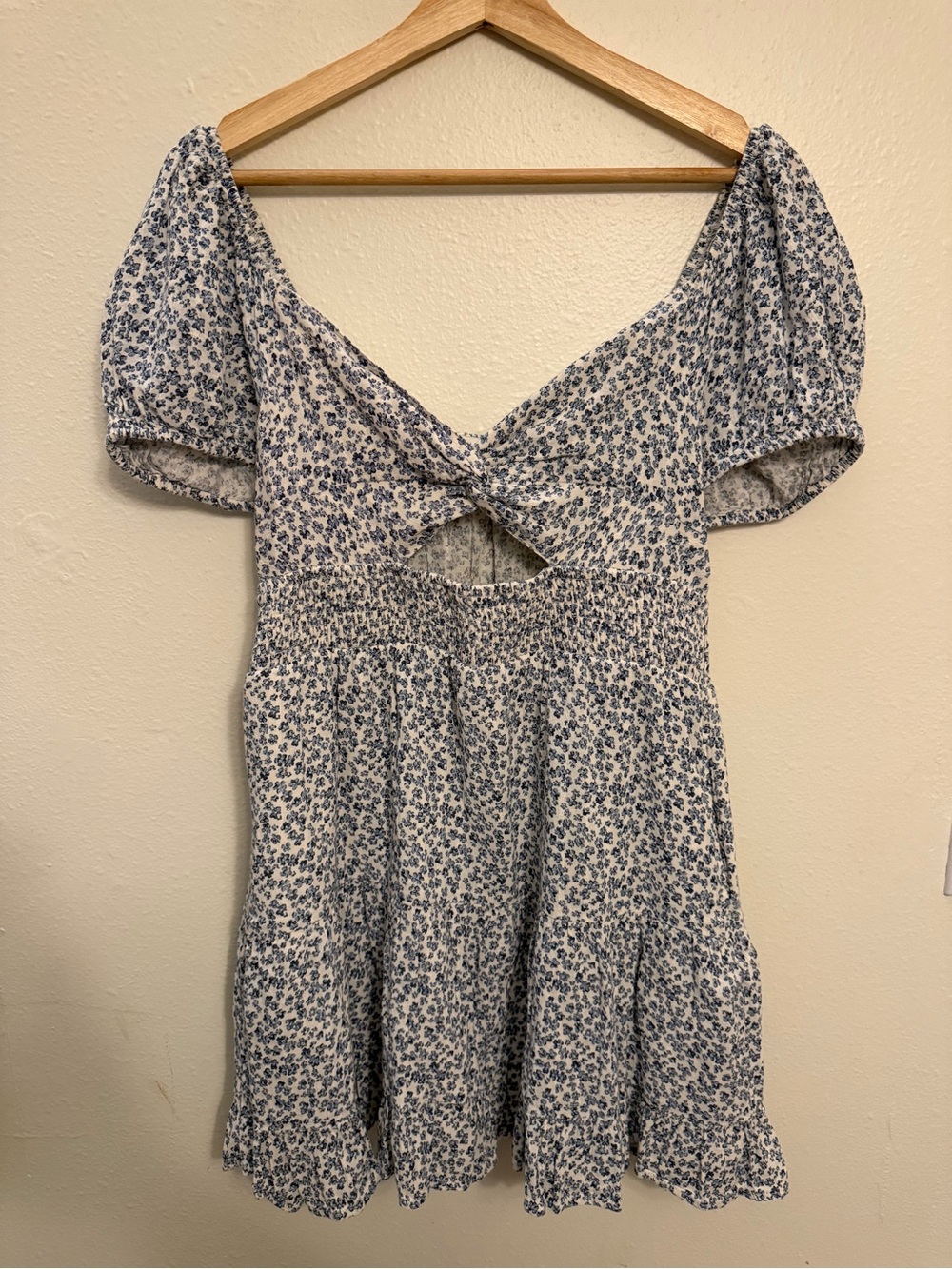American Eagle Outfitters Blue Floral Tie-Front Mini Dress - Picture 1 of 7